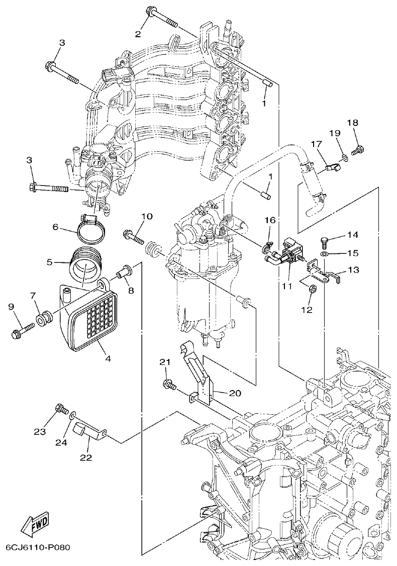 Yamaha F70AET INTAKE 2 parts diagram